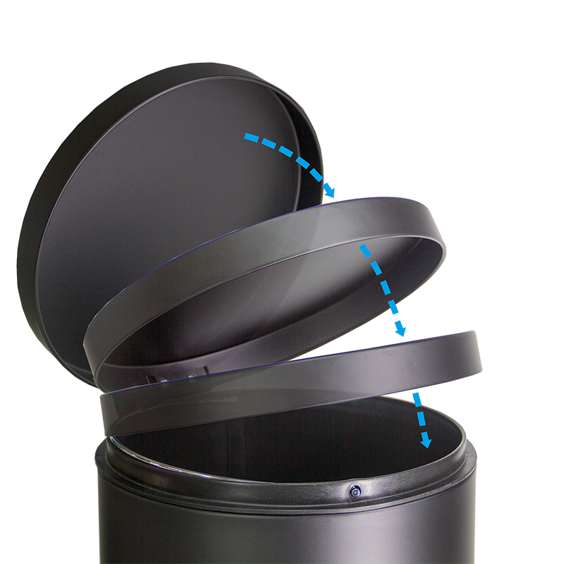 Contenedor redondo silencioso con pedal de metal con tapa de cierre suave para cocina y baño