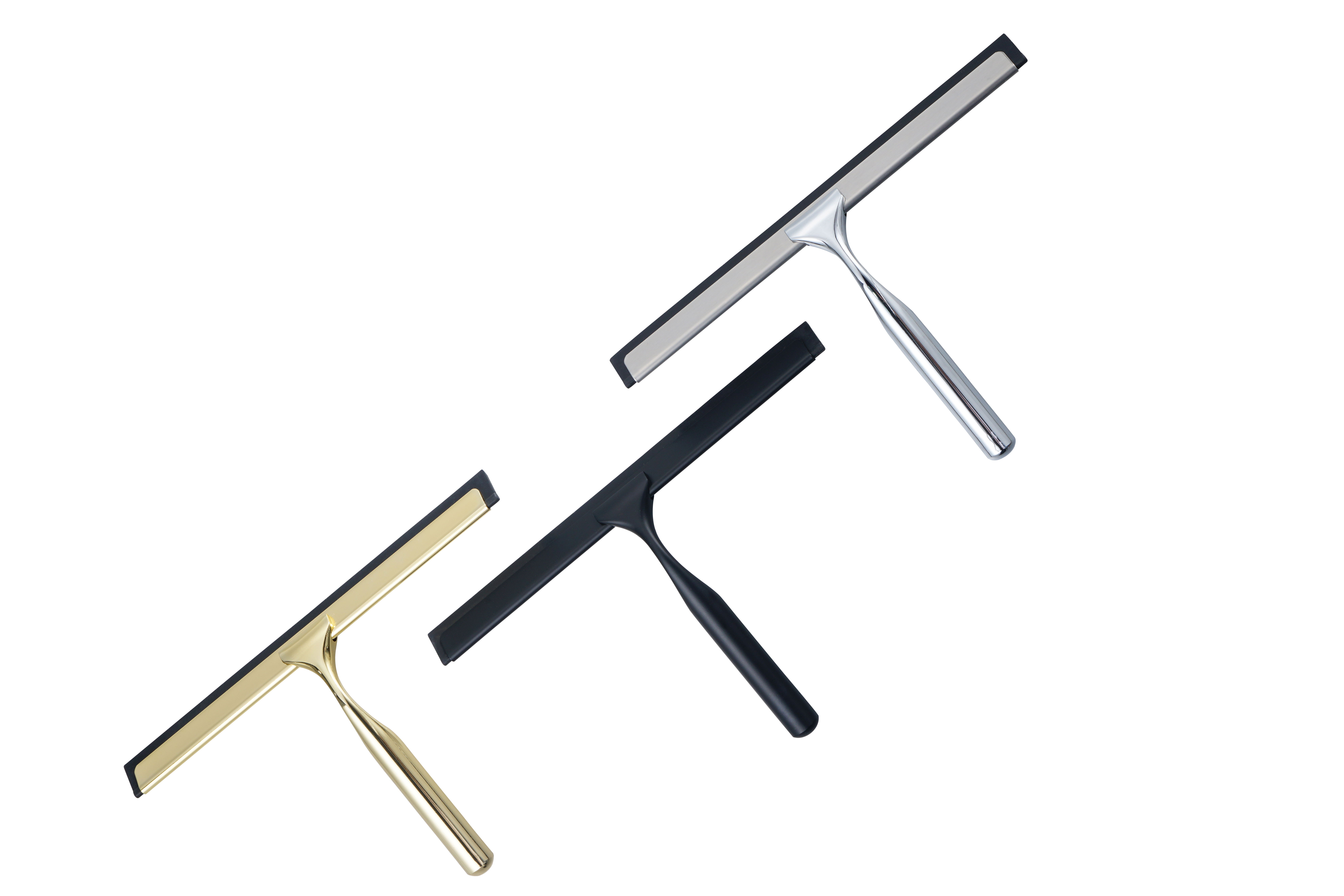 Limpiador de vidrio de la ventana de color dorado con 3m gancho adhesivo ducha escobillaes de acero inoxidable de fábrica con cuchilla de goma