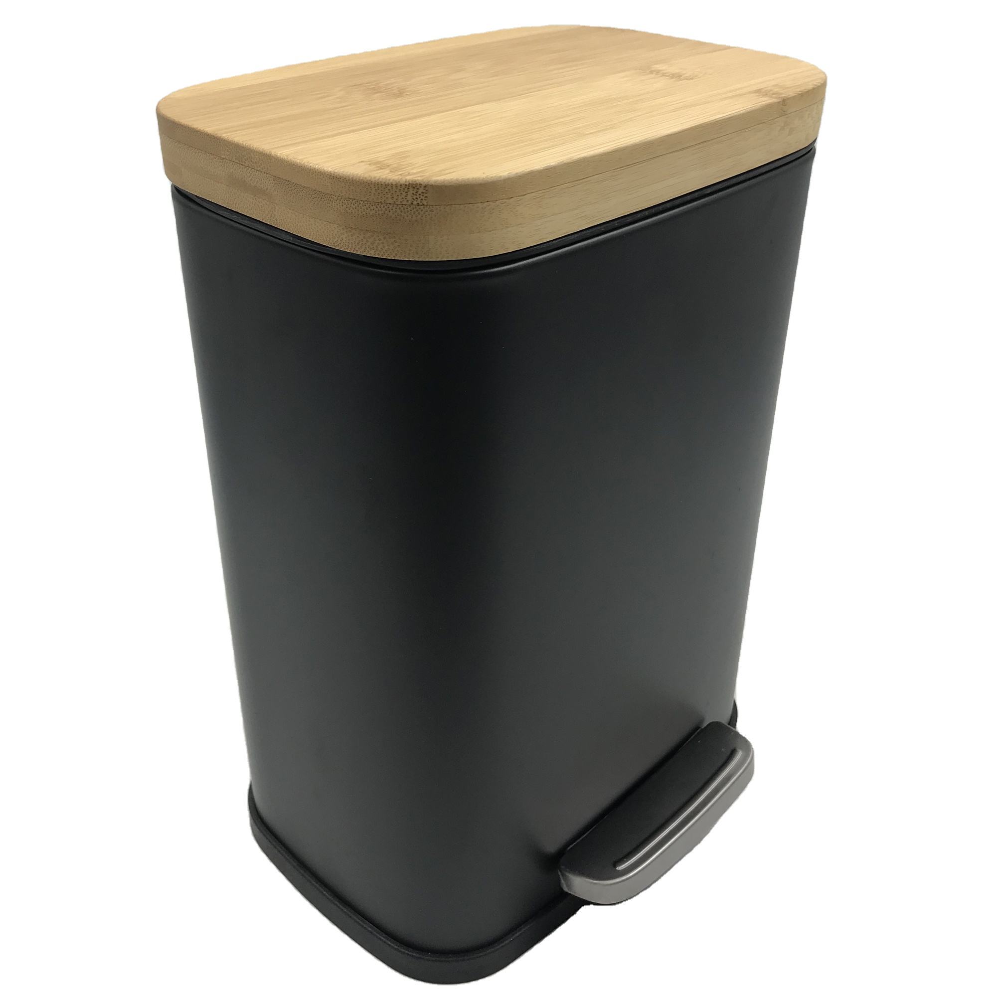 2024 Modelo popular Bamboo Lid Waste Bins Pedal de fábrica Direct Bin de acero inoxidable Bin puede pedalear Bin de desechos