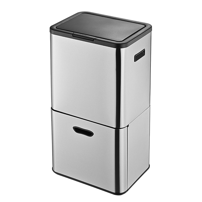 Bote de basura que ahorra espacio con compartimiento doble y contenedor de reciclaje de 65 litros para cocina