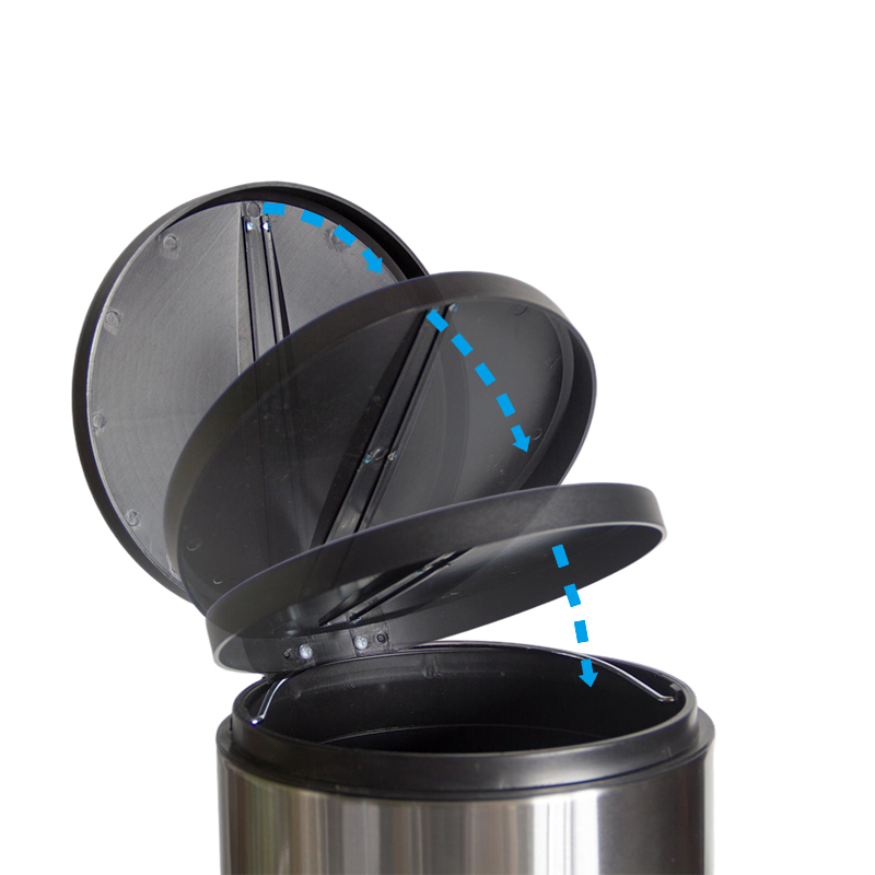Contenedor redondo con pedal de cierre suave de acero inoxidable con tapa de plástico para sala de estar y baño