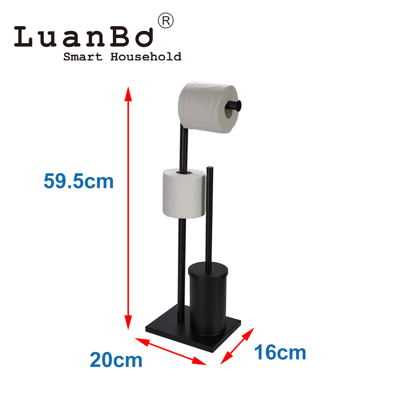 Portarrollos de papel tisú negro, diseño independiente y fácil de usar, con juego de escobilla para baño