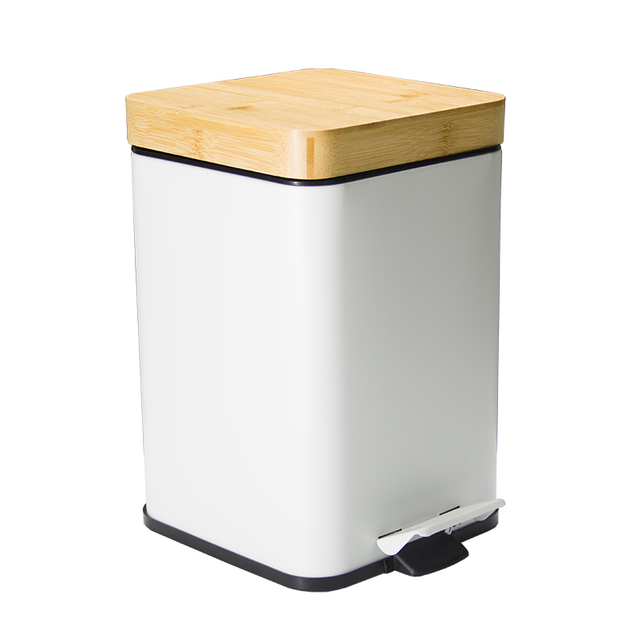 Bins de desechos de tapa de bambú de 5L CAN Trasa de acero inoxidable