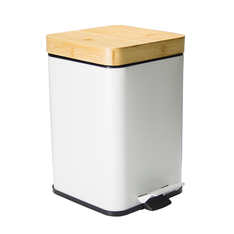 Bins de desechos de tapa de bambú de 5L CAN Trasa de acero inoxidable