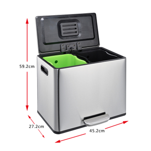 Papelera Clasificado De Acero Inoxidable Con Compartimentos Dobles (2x10L) Con Caja De Filtro De Olores Para Sala De Estar Cocina