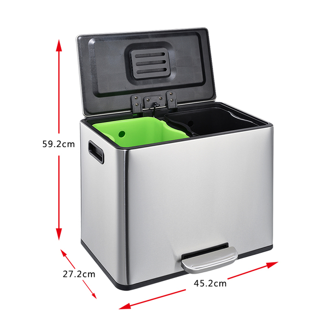 Papelera Clasificado De Acero Inoxidable Con Compartimentos Dobles (2x10L) Con Caja De Filtro De Olores Para Sala De Estar Cocina