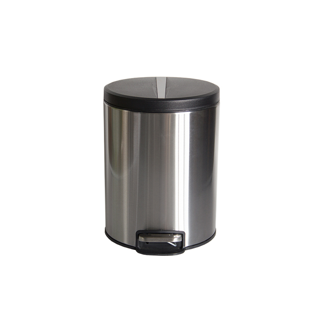 Contenedor redondo con pedal de cierre suave de acero inoxidable con tapa de plástico para sala de estar y baño