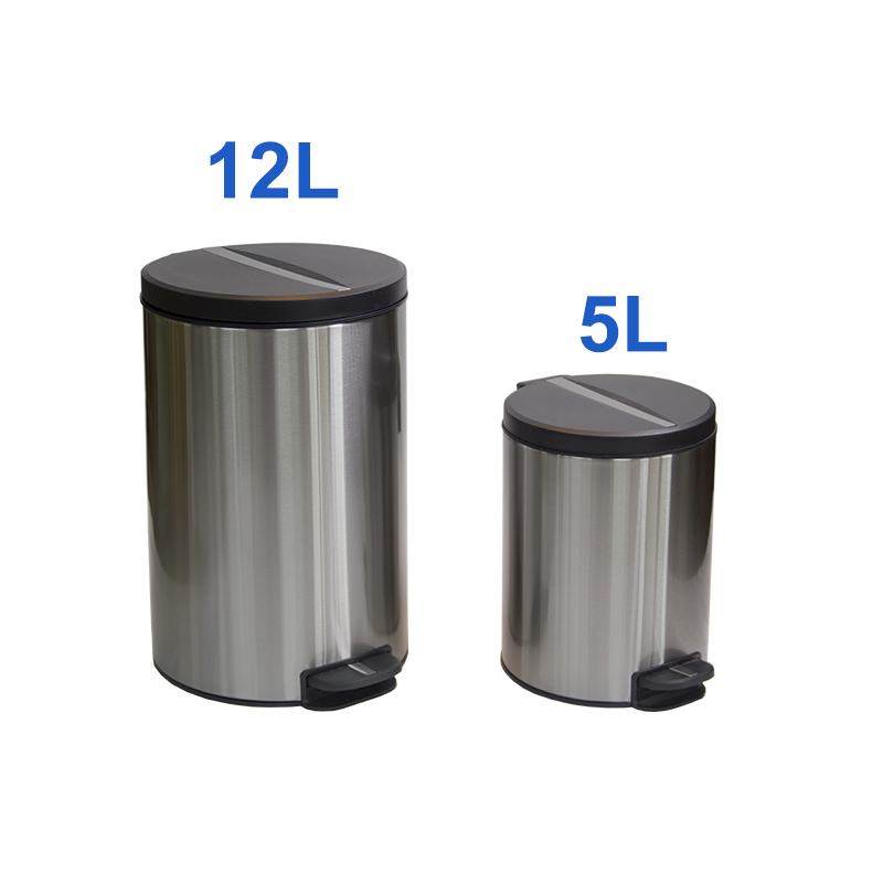 Papelera redonda con pedal de cierre suave de acero inoxidable de 12 litros con tapa de plástico para sala de estar y cocina