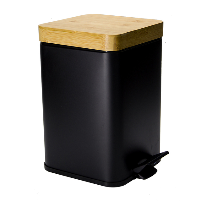 Bins de desechos de tapa de bambú de 5L CAN Trasa de acero inoxidable