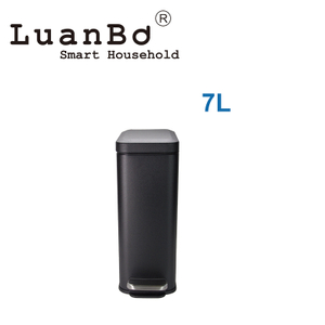 Papelera negra rectangular de diseño delgado de 7L con pedal y tapa abierta suave para baño