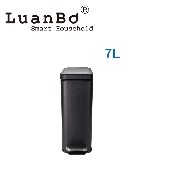 Papelera negra rectangular de diseño delgado de 7L con pedal y tapa abierta suave para baño