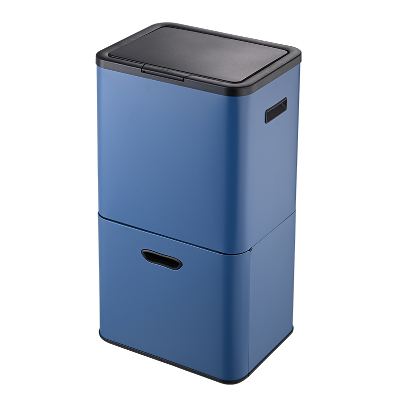 Bote de basura que ahorra espacio con compartimiento doble y contenedor de reciclaje de 65 litros para cocina