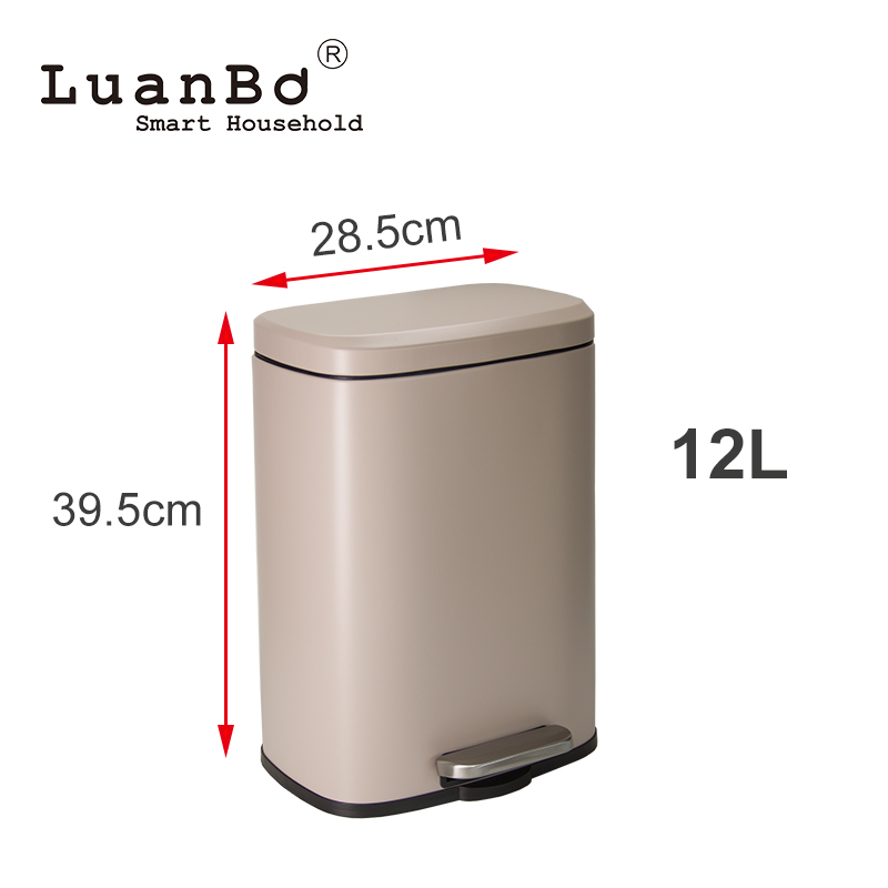 Contenedor de pedal de bote de basura rectangular de estilo moderno de 12 litros con cubo extraíble de cierre suave
