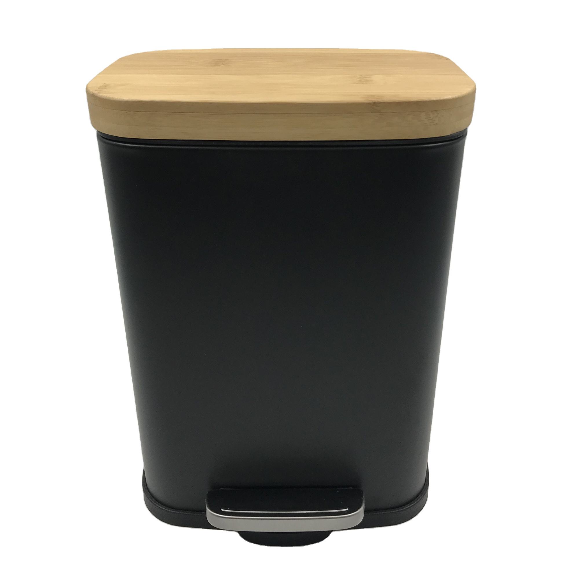2024 Modelo popular Bamboo Lid Waste Bins Pedal de fábrica Direct Bin de acero inoxidable Bin puede pedalear Bin de desechos