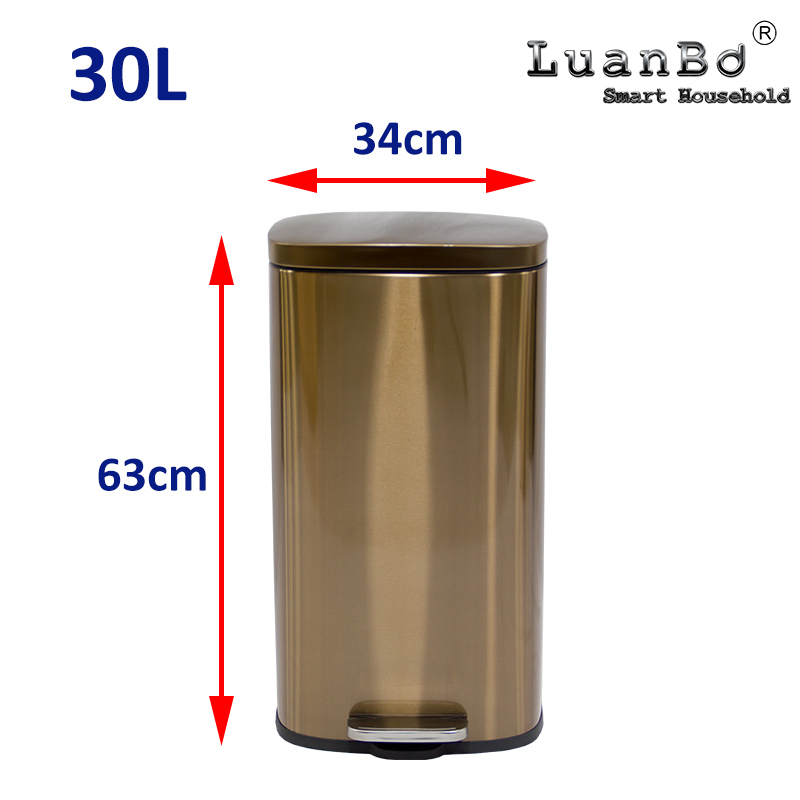 Bin de latón antiguo del pedal del cierre suave del pedal del metal del bote de basura de Retangular 5L/30L