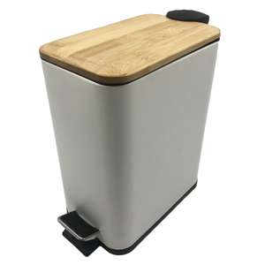 Space 5L Save Rectangle Rectangle Slim Estrecho Tapa de bambú de bambú Pedal con recubrimiento Bin de desecho suave Tapa de bambú suave CAY