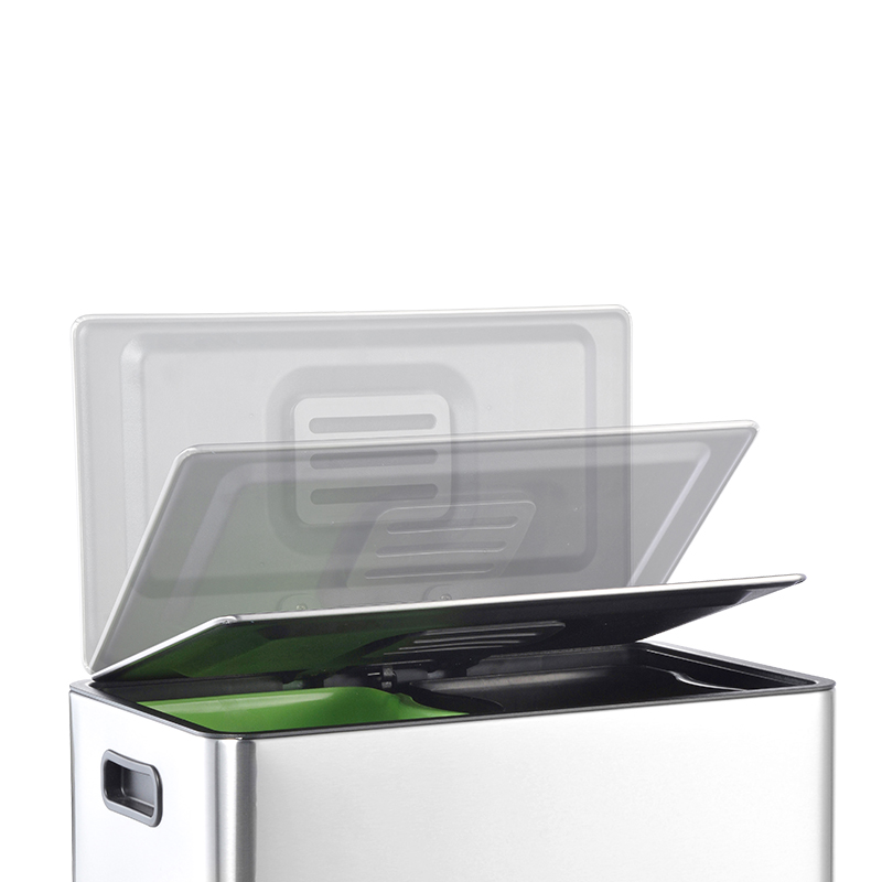 Papelera Clasificado De Acero Inoxidable Con Compartimentos Dobles (2x10L) Con Caja De Filtro De Olores Para Sala De Estar Cocina