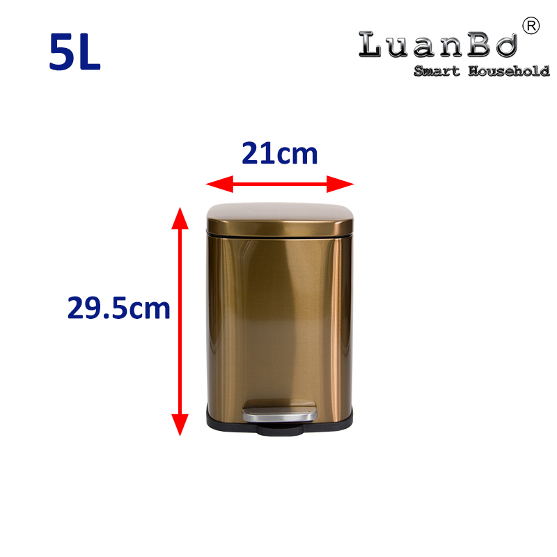 Bin de latón antiguo del pedal del cierre suave del pedal del metal del bote de basura de Retangular 5L/30L