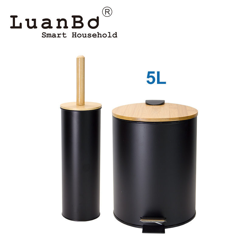 Juego de cepillo de bambú respetuoso del medio ambiente del pedal de la tapa del cierre suave 3L/5L para el cuarto de baño