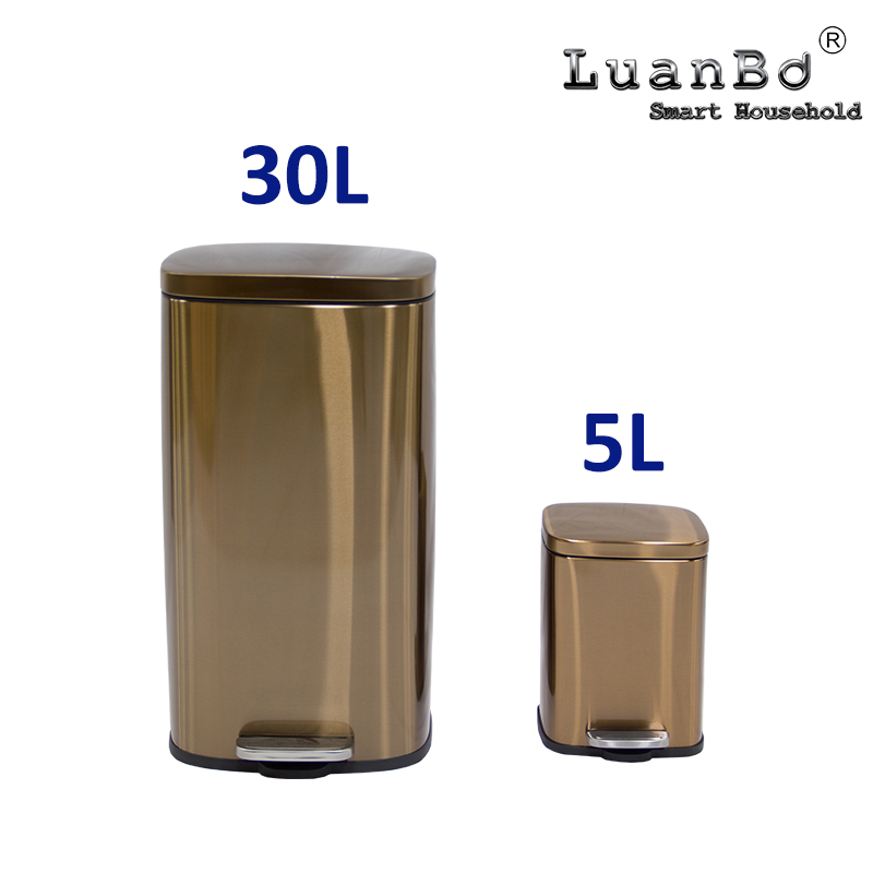 Bin de latón antiguo del pedal del cierre suave del pedal del metal del bote de basura de Retangular 5L/30L