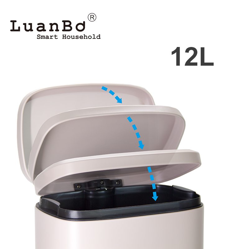 Contenedor de pedal de bote de basura rectangular de estilo moderno de 12 litros con cubo extraíble de cierre suave
