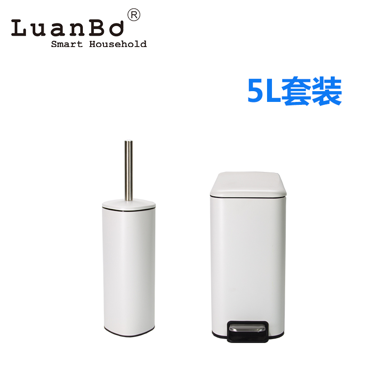 Cubo de basura con pedal que ahorra espacio y cierre suave con juego de escobilla para baño
