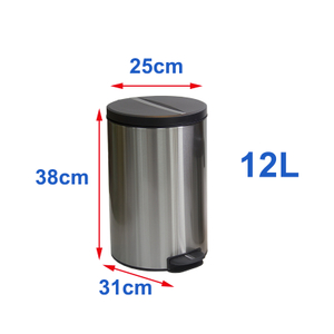 Papelera redonda con pedal de cierre suave de acero inoxidable de 12 litros con tapa de plástico para sala de estar y cocina