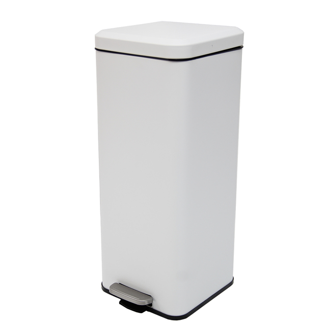 30L cuadrado Negro/Blanco Bin de cocina grande Pedal de acero inoxidable Bins Bins con tapa cerrada suave