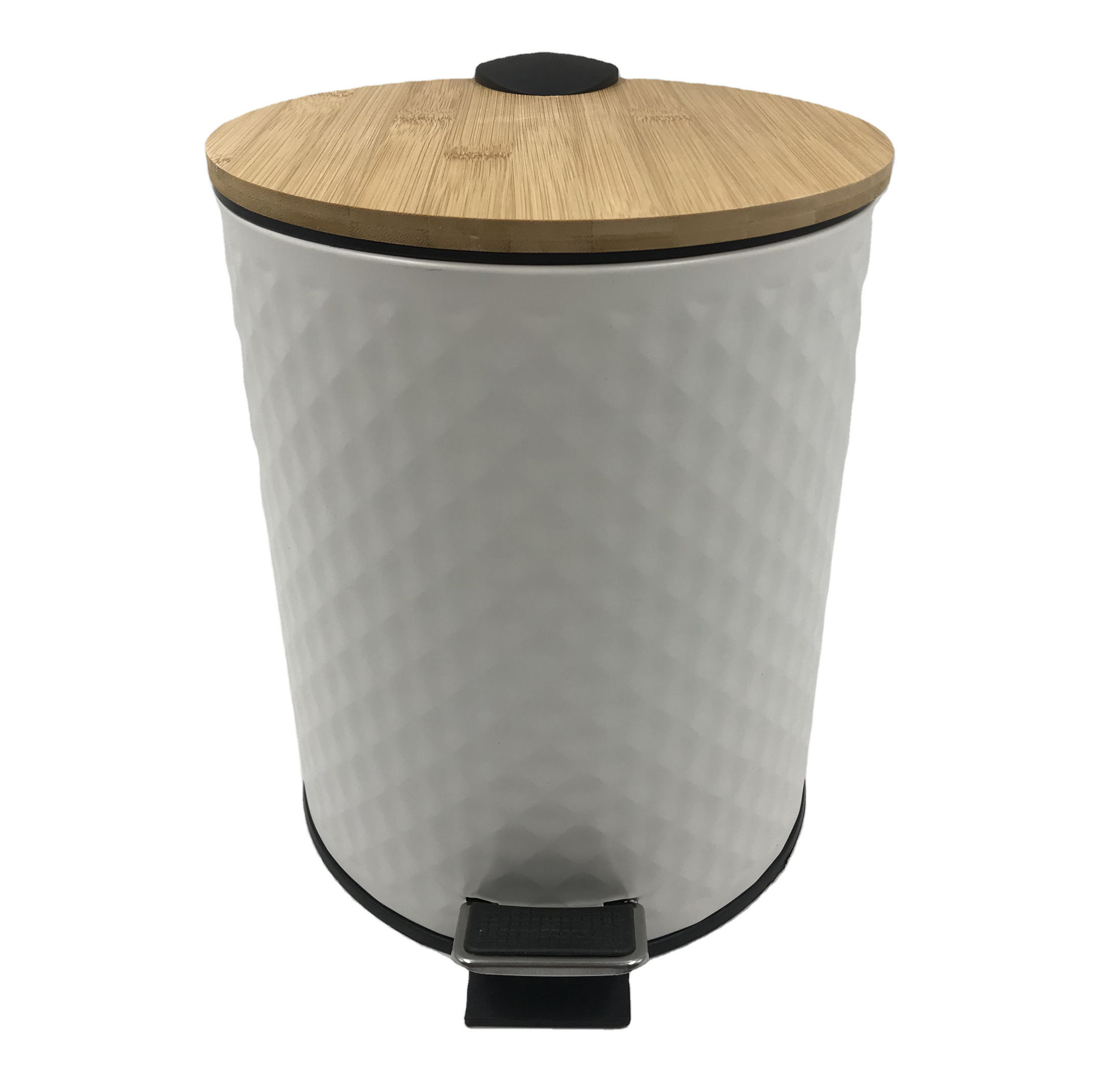 Bin de pedal de tapa de bambú de nuevo estilo con contenedores de desechos de patrón de perforación de residuos de desechos de basura de madera.