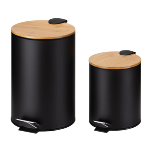 2024 Modelo popular Bin de basura 30 L Pedal Bin de plástico Bin de baño con tapa de bambú de pedal