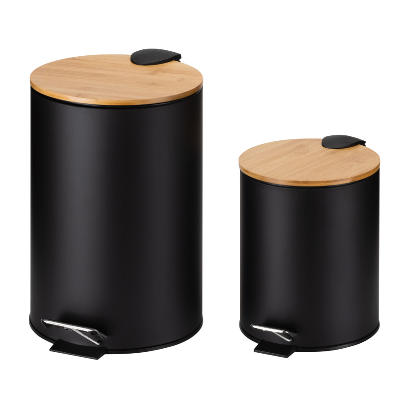 2024 Modelo popular Bin de basura 30 L Pedal Bin de plástico Bin de baño con tapa de bambú de pedal
