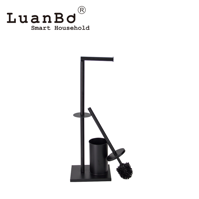 Portarrollos de papel tisú negro, diseño independiente y fácil de usar, con juego de escobilla para baño