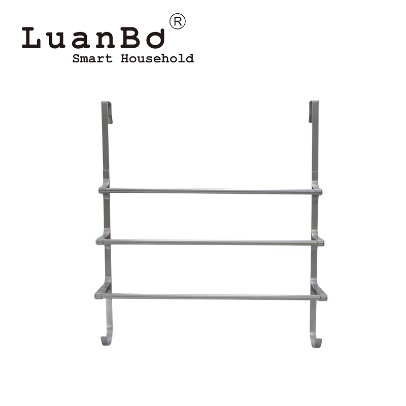Toallero de metal de tres capas, instalación gratuita con gancho, ahorro de espacio para baño