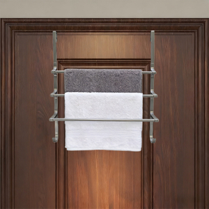 Toallero de metal de tres capas, instalación gratuita con gancho, ahorro de espacio para baño