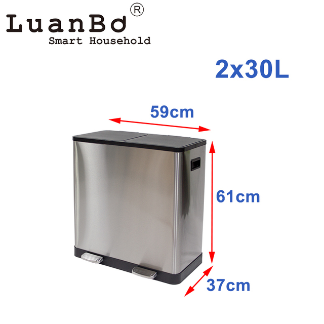 Contenedor de reciclaje de doble compartimento de 2x30L, bote de basura de clasificación de gran capacidad para cocina, hogar, garaje