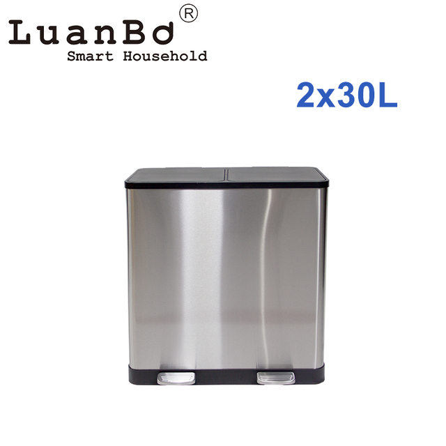Contenedor de reciclaje de doble compartimento de 2x30L, bote de basura de clasificación de gran capacidad para cocina, hogar, garaje