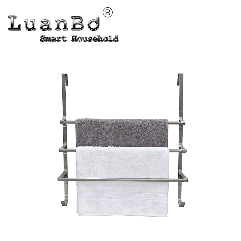 Toallero de metal de tres capas, instalación gratuita con gancho, ahorro de espacio para baño